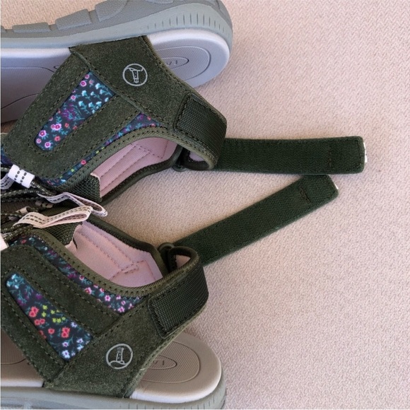 Lands End Suede Fabric Floral Green Bungee Cord Close Toe Women Sport Sandal 9B - Picture 8 of 14